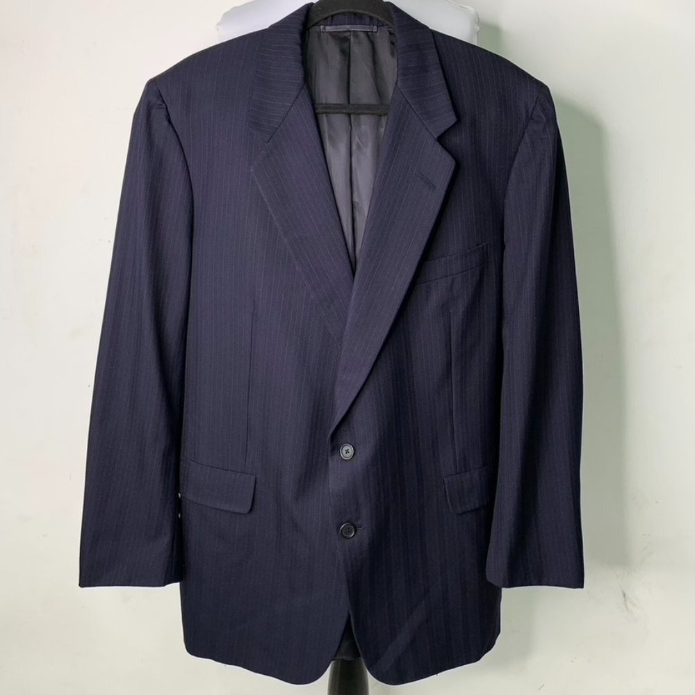 Hickey Freeman Men's Blue Pinstriped 100% Wool 2 Button Blazer Jacket Size 48 L